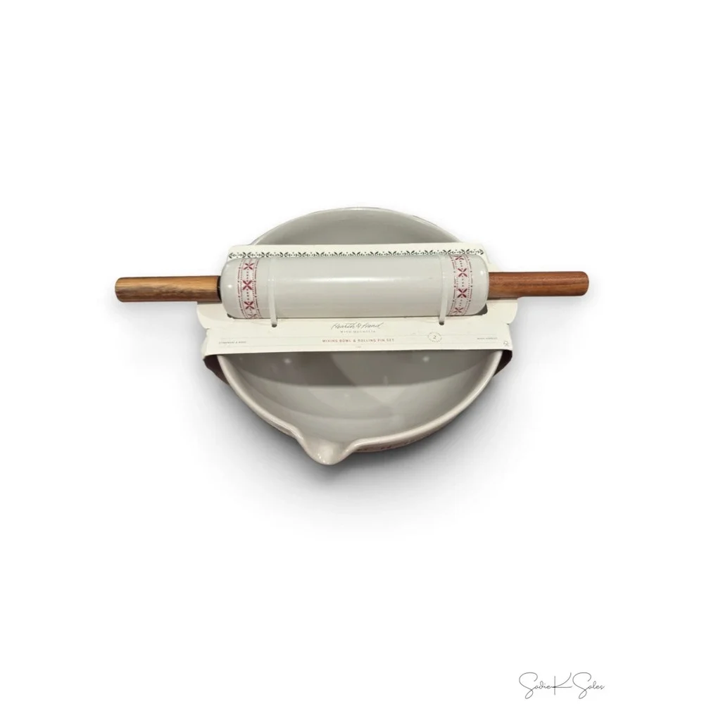 Christmas 2pc Mixing Bowl & Rolling Pin Set Cream/Red - Hearth & Hand Magnolia